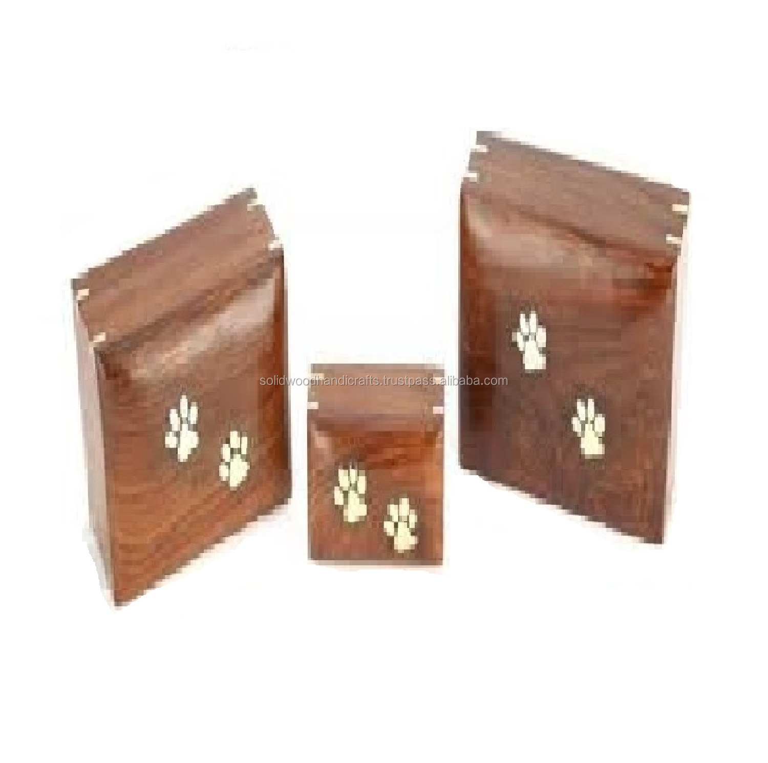 Classic design mango wooden urns with wholesale prize casket pet cremation urns with brass inlay design