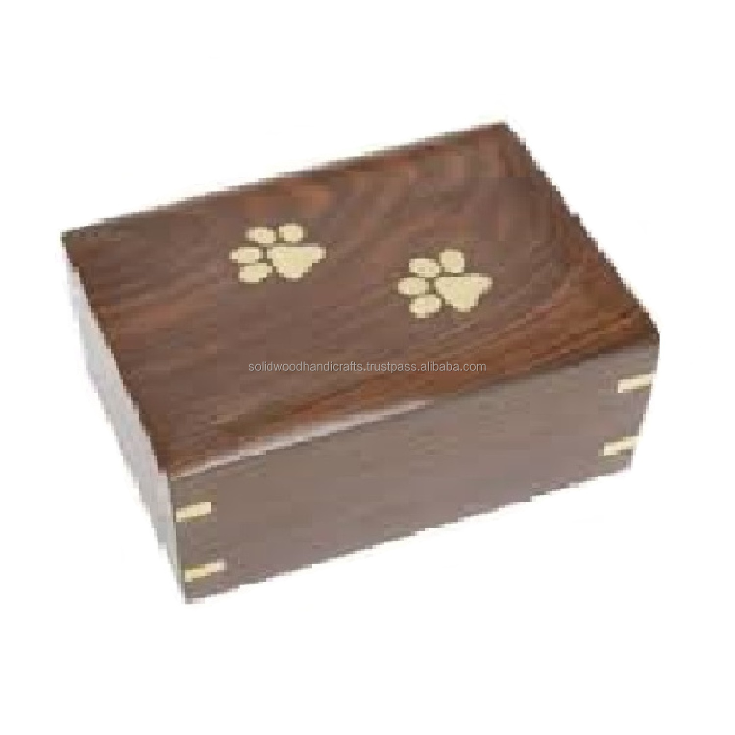 Classic design mango wooden urns with wholesale prize casket pet cremation urns with brass inlay design