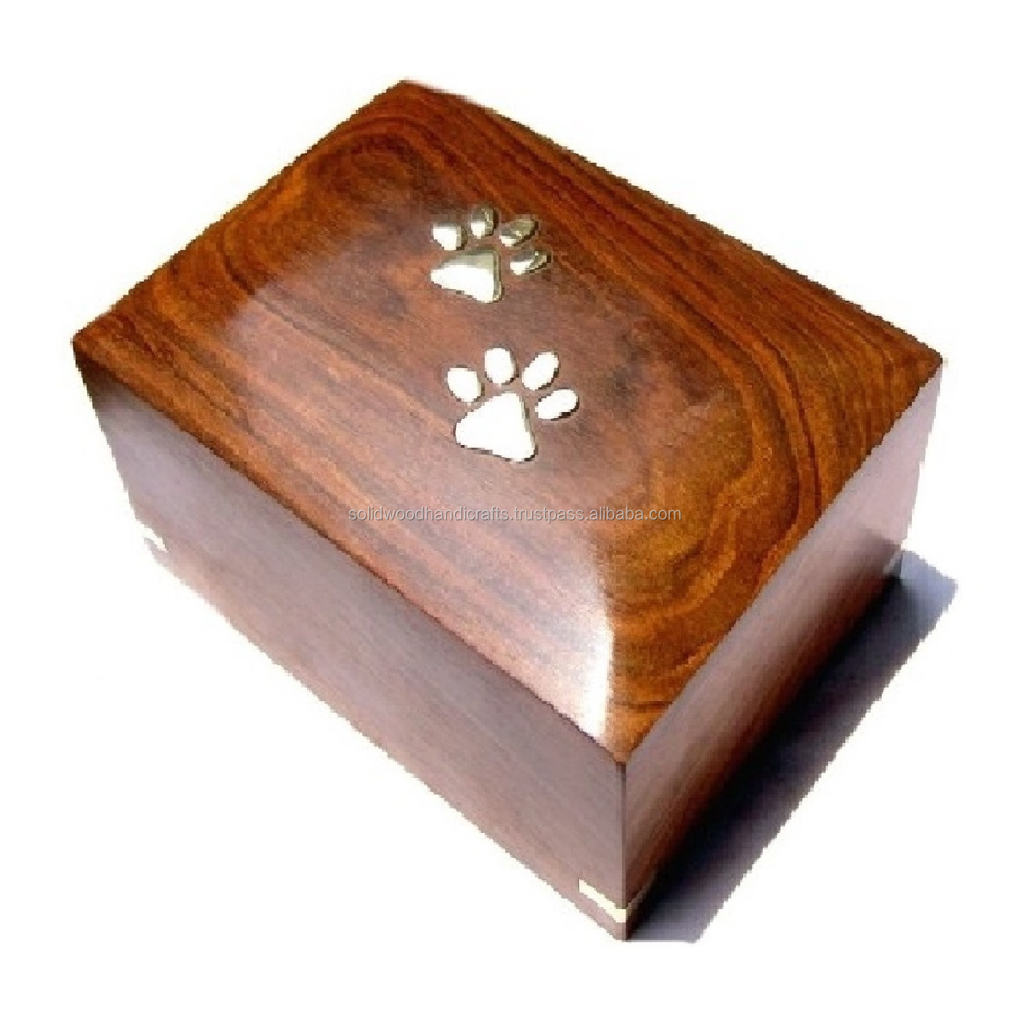 Classic design mango wooden urns with wholesale prize casket pet cremation urns with brass inlay design