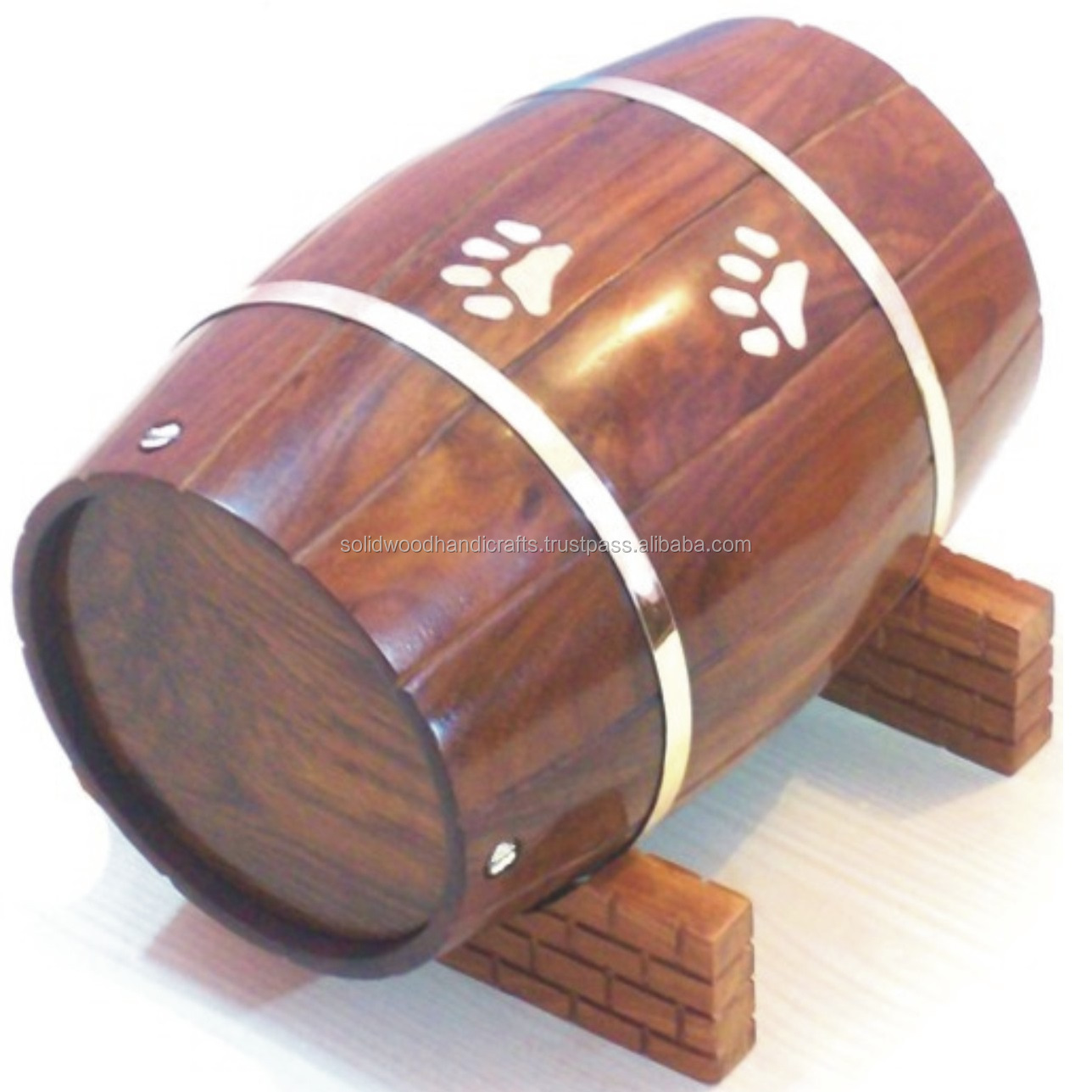 Classic design mango wooden urns with wholesale prize casket pet cremation urns with brass inlay design