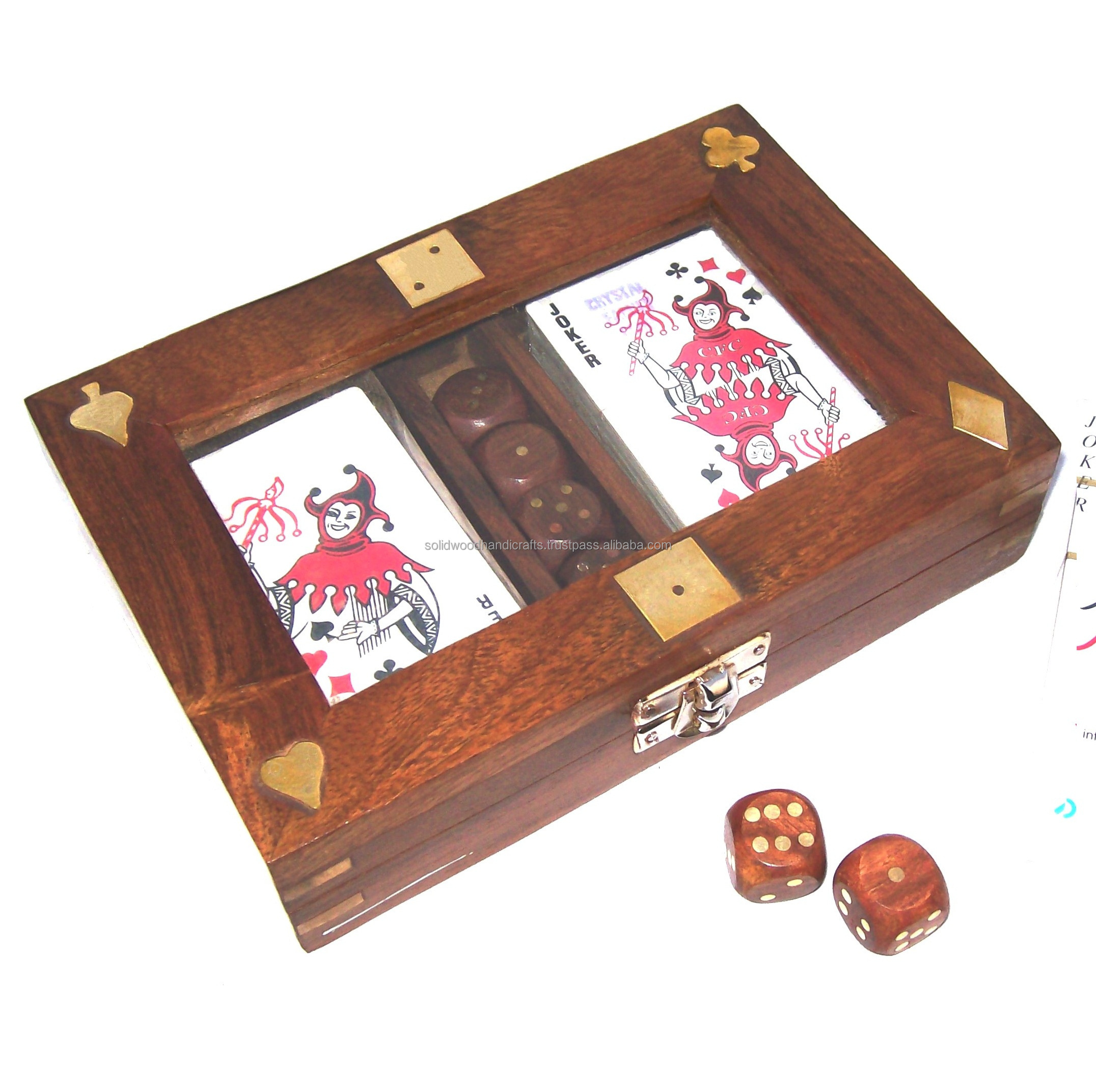 WOODEN PLAYING POKER SET /POKER SET WITH FIVE DICE WITH TWO CARDS/POKER DICE SHAKER