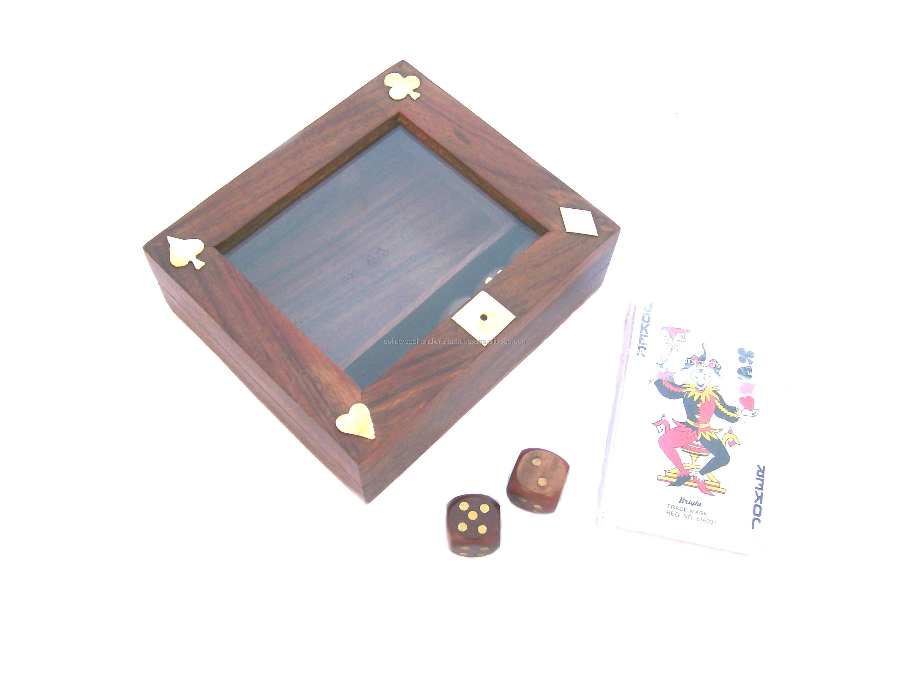 WOODEN PLAYING POKER SET /POKER SET WITH FIVE DICE WITH TWO CARDS/POKER DICE SHAKER