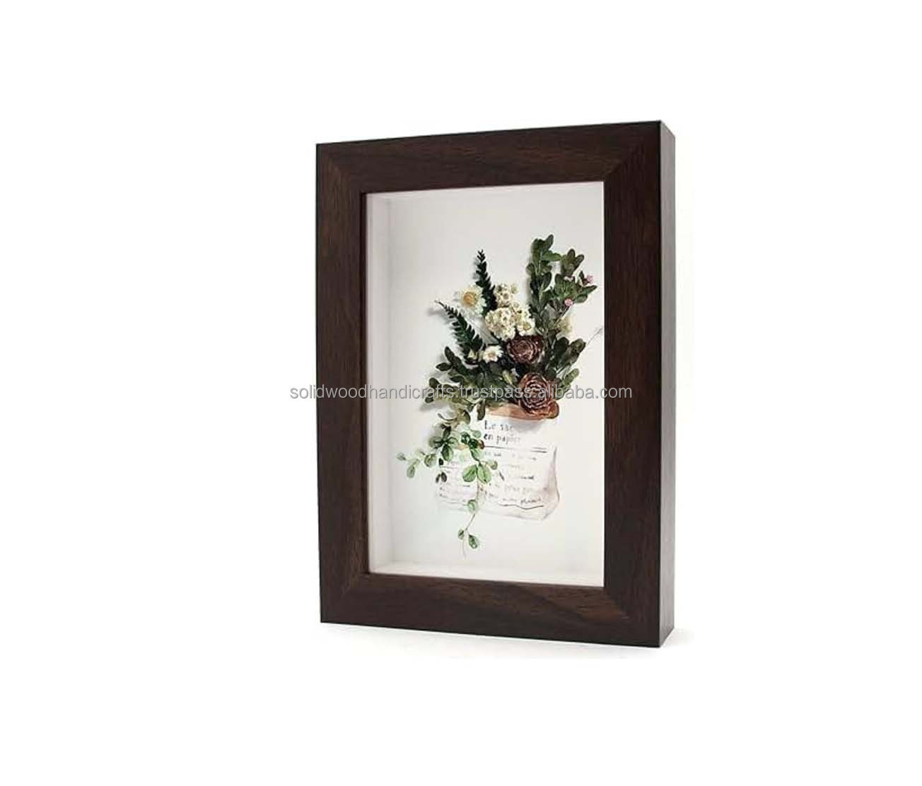 High Quality Customize 3D Deep Flowers Display Case Table Top Solid Wood Memory Box Frame Art Shadow Box