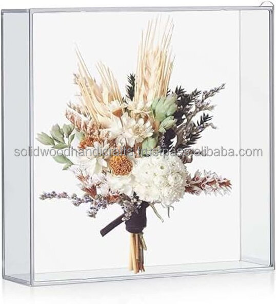 High Quality Customize 3D Deep Flowers Display Case Table Top Solid Wood Memory Box Frame Art Shadow Box