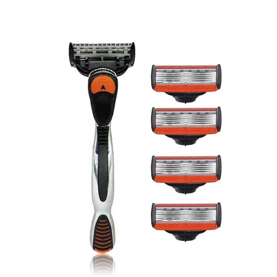 Five blade shavers with lubricant bar and super rubber handle razors for men