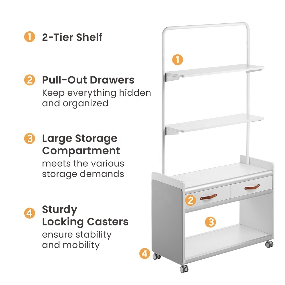 MCT01-02S Mobile Office Storage Trolley Filing Cabinet Workspace Organizer File Cabinet with Drawers Shelf