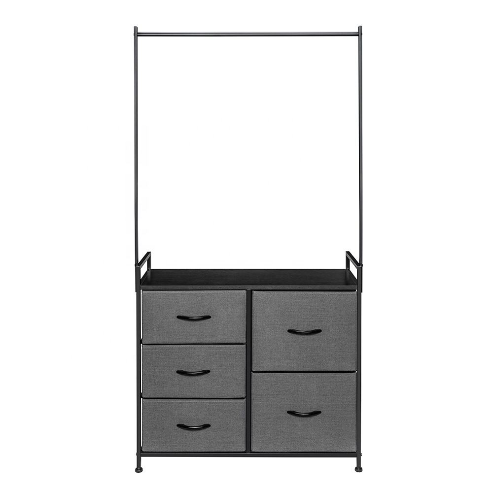 STS03-4 5-Drawer Dresser for Bedroom Fabric Storage Organizer Dresser with Clothes Hanging Bar for Closet Nursery Living Room