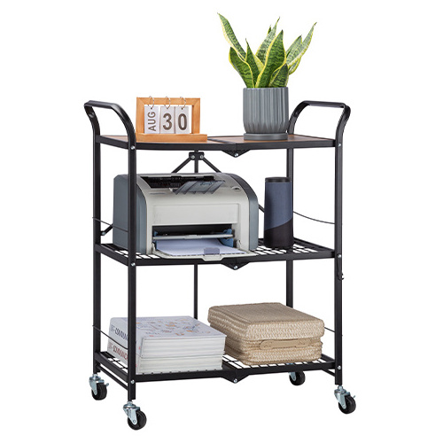 FFR-04 3 Layer Heavy Duty Folding Steel Shelving Unit with MDF Board Mobile Storage Cart Shelf Rack with Casters