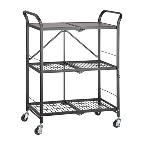 FFR-04 3 Layer Heavy Duty Folding Steel Shelving Unit with MDF Board Mobile Storage Cart Shelf Rack with Casters