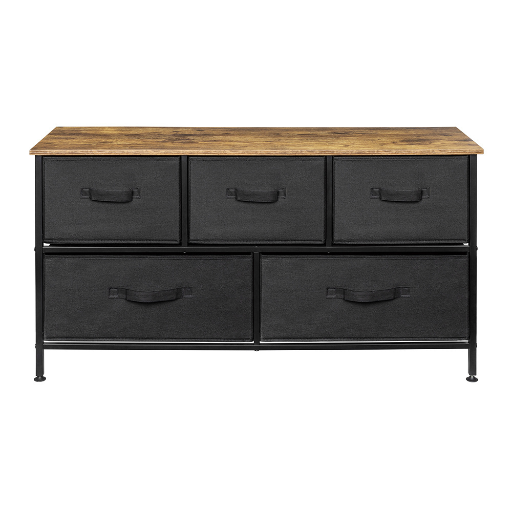 STS02-7 5-Drawer Dresser for Bedroom Black Fabric Storage Organizer Cabinet with Fabric Bins for Closet Nursery Living Room