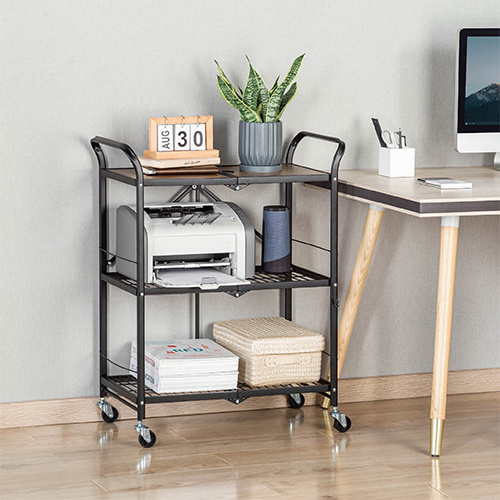 FFR-04 3 Layer Heavy Duty Folding Steel Shelving Unit with MDF Board Mobile Storage Cart Shelf Rack with Casters