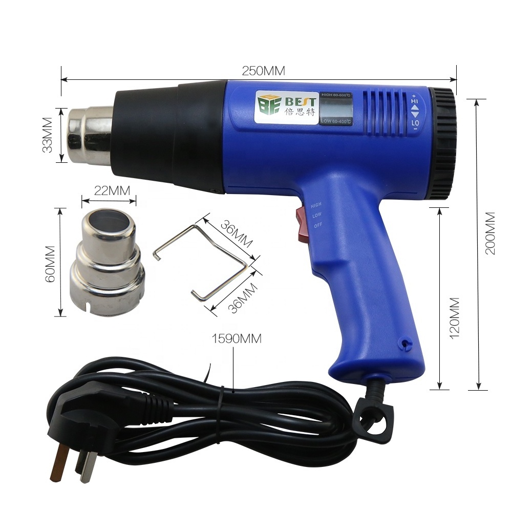 BST-8016 1600W LED Display Removing Stickers Shrinking PVC Film Digital Heat Gun Hot Air Desoldering Gun For Mobile Repair