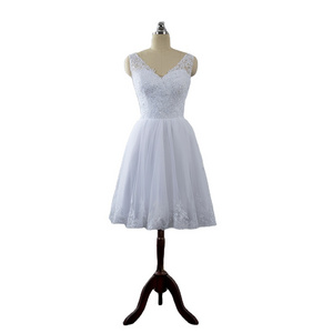 Factory of white small a line V neck short length custom made high quality wedding gowns at cheapest price