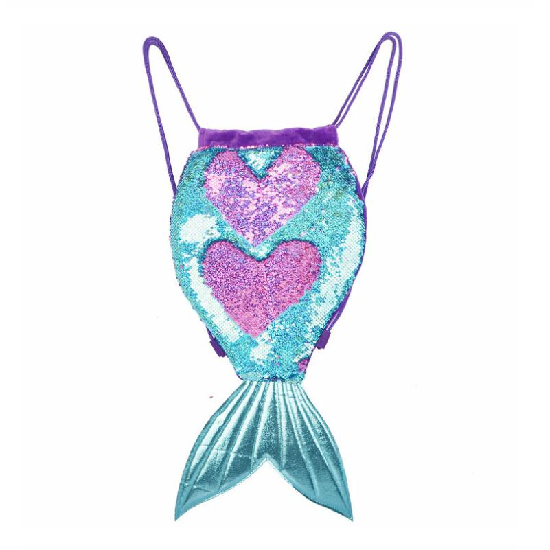 Girls Kids Mermaid Sequin Drawstring Backpack