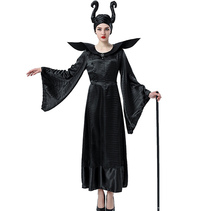 Women Halloween Costumes Sexy Black Sleeping Beauty Witch Queen Maleficent Dresses Hat Adult Party Cosplay Fancy Dress