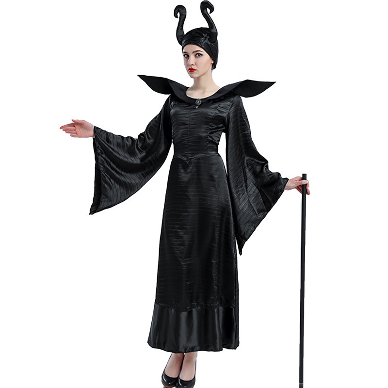 Women Halloween Costumes Sexy Black Sleeping Beauty Witch Queen Maleficent Dresses Hat Adult Party Cosplay Fancy Dress