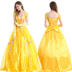 Adult Princess dress Beauty yellow Beast Princess Belle Costume Halloween Cosplay Party Masquerade Bell Court Queen COSTUME