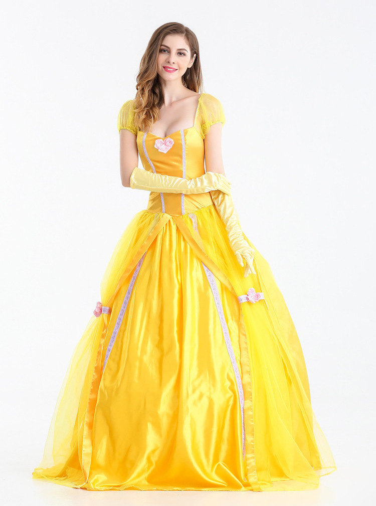 Adult Princess dress Beauty yellow Beast Princess Belle Costume Halloween Cosplay Party Masquerade Bell Court Queen COSTUME