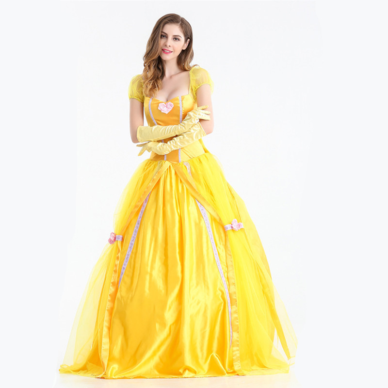 Adult Princess dress Beauty yellow Beast Princess Belle Costume Halloween Cosplay Party Masquerade Bell Court Queen COSTUME