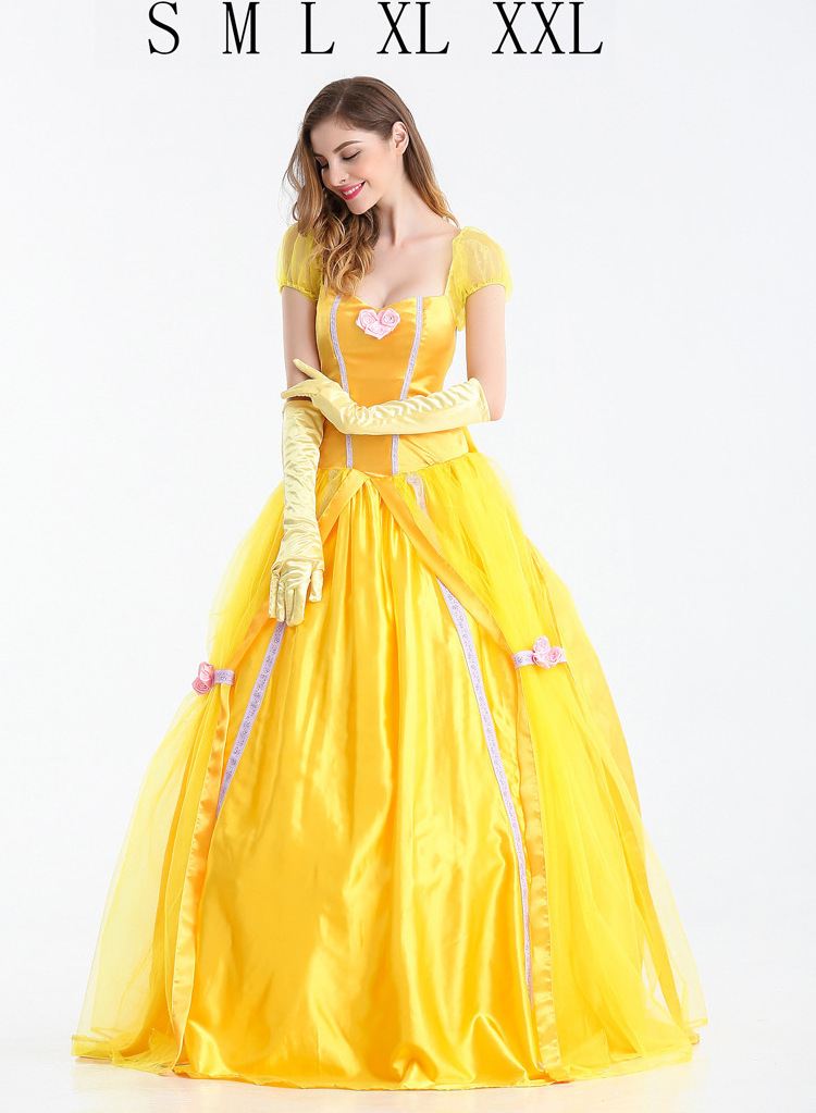 Adult Princess dress Beauty yellow Beast Princess Belle Costume Halloween Cosplay Party Masquerade Bell Court Queen COSTUME