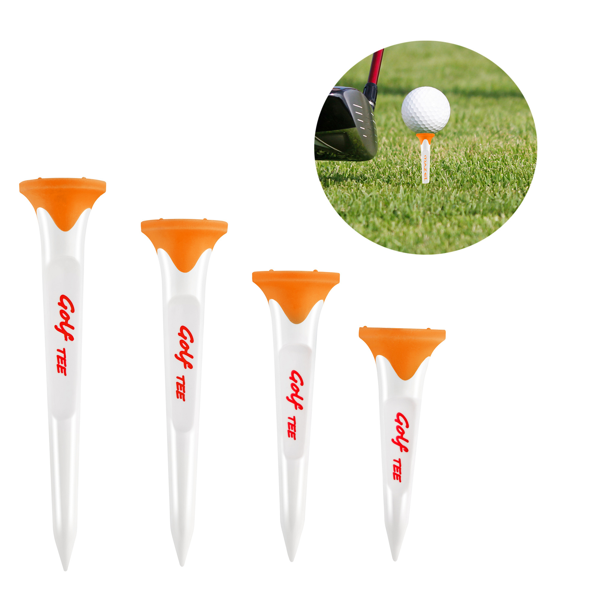 Mazel OEM Durable Plastic Golf Tees Custom Colors Material Sizes Reduce Friction & Side Spin Golf Tee