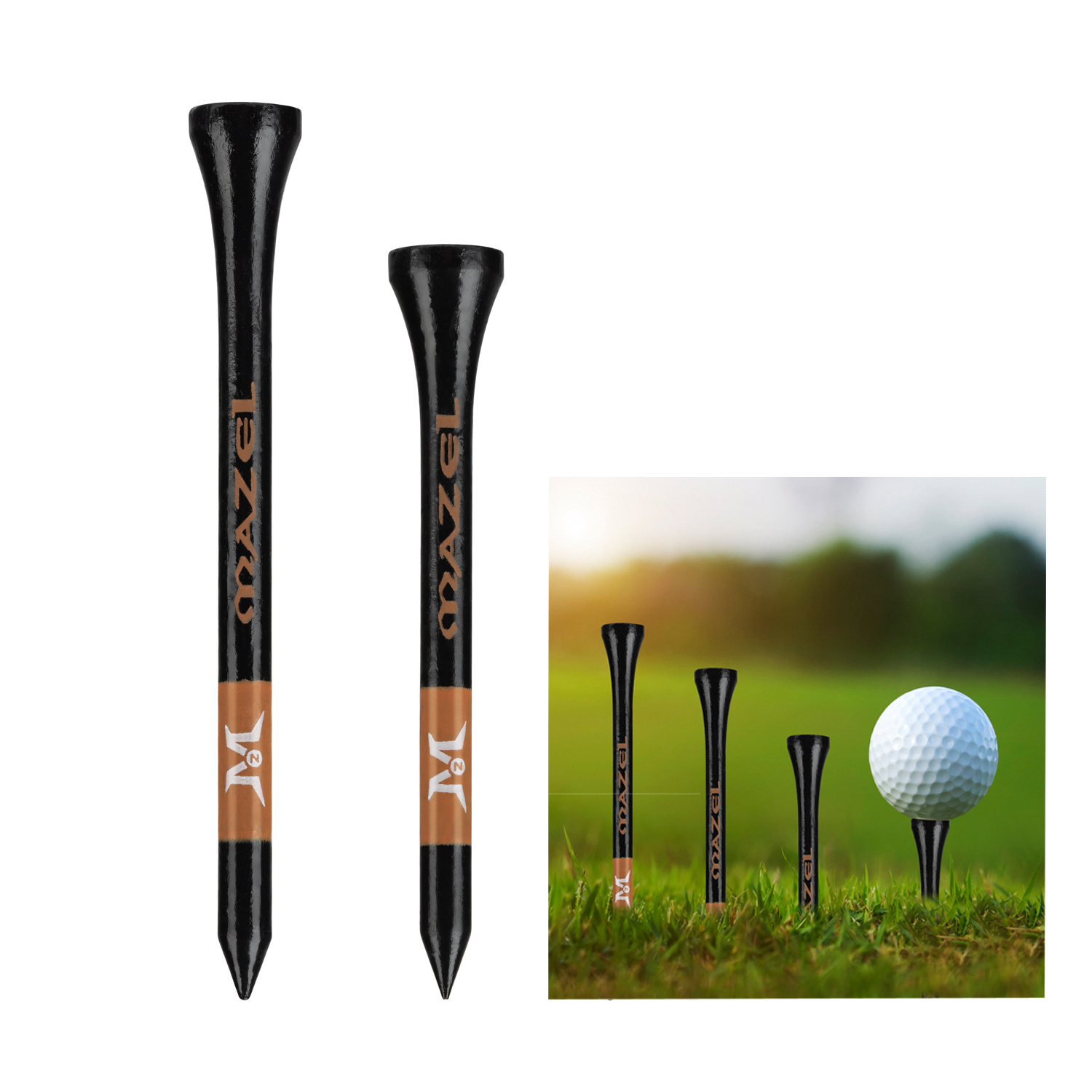 MAZEL Wholesale Pack of 50 Counts Short Wooden Tees For Golf Practice OEM Long 70/83mm Available Bamboo Golf Tees