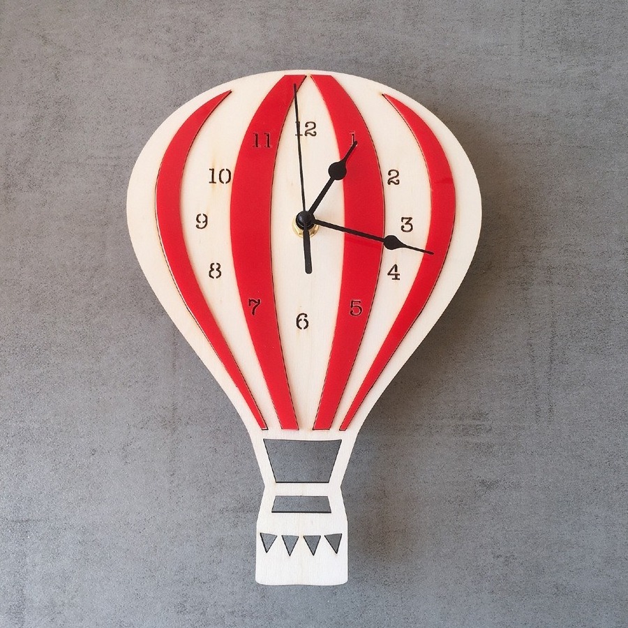 Custom Laser cut Hot Air Balloon Wall Clock wooden for Nursery kids Room decor