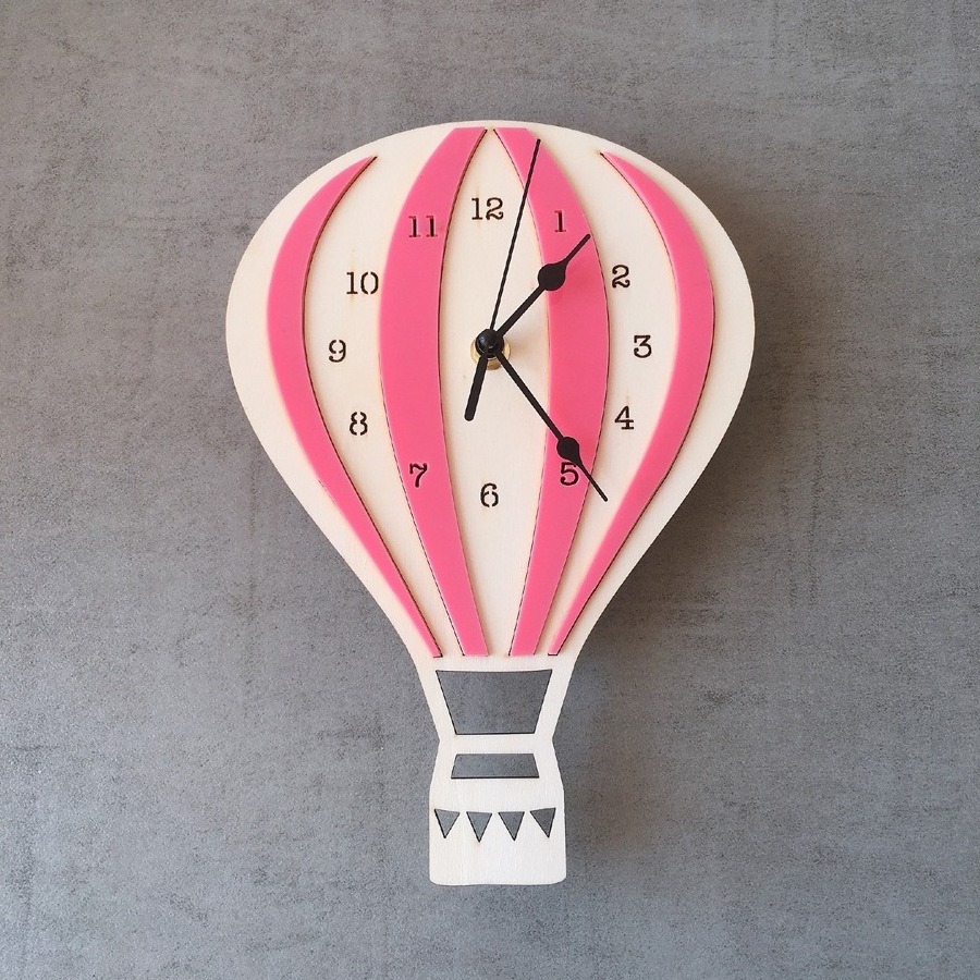 Custom Laser cut Hot Air Balloon Wall Clock wooden for Nursery kids Room decor