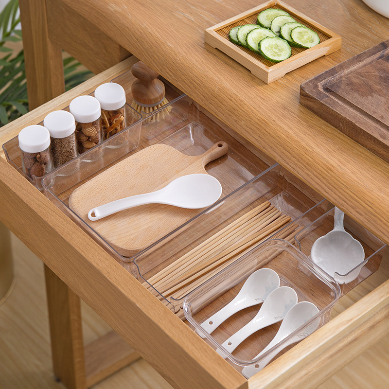 Adjustable knife spoon plastic divider clear kitchen under desk drawer tray zip lock bag foil organizer for drawer