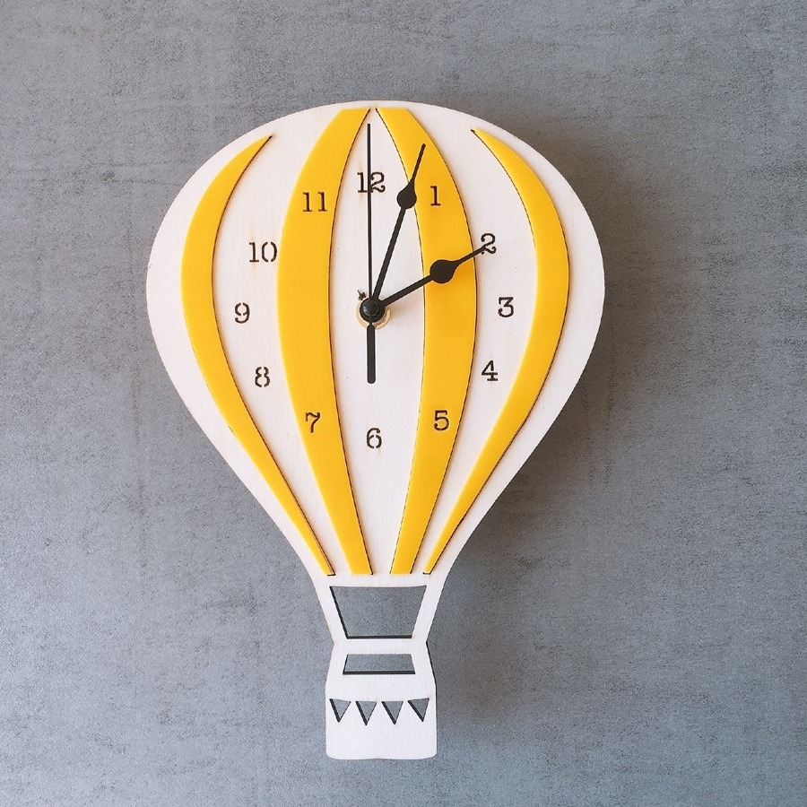 Custom Laser cut Hot Air Balloon Wall Clock wooden for Nursery kids Room decor