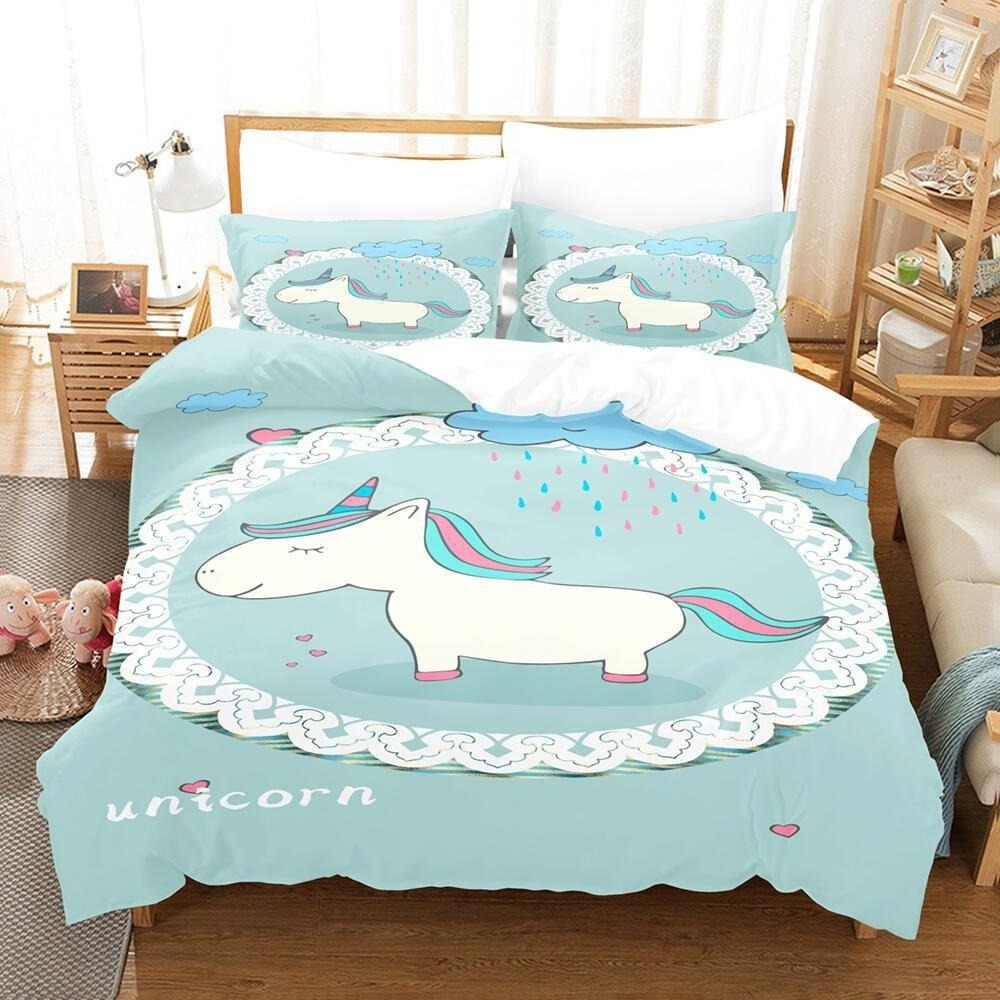 Hot Cartoon Unicorn Children Girls Pink 3D Bedding Set