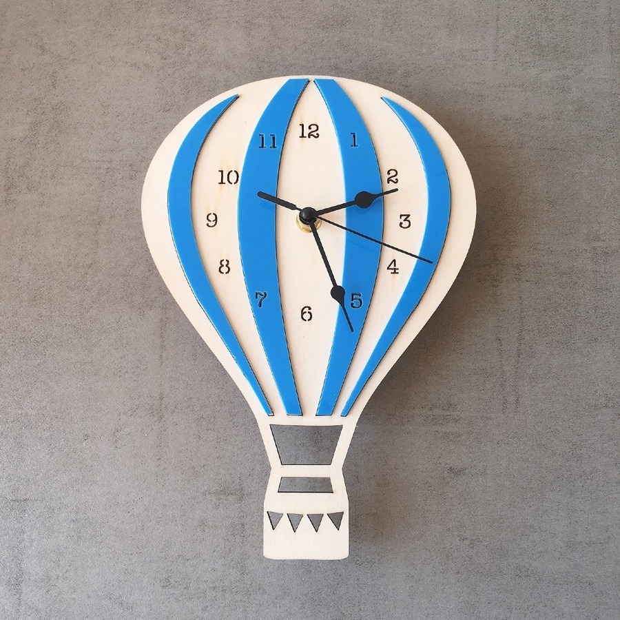 Custom Laser cut Hot Air Balloon Wall Clock wooden for Nursery kids Room decor