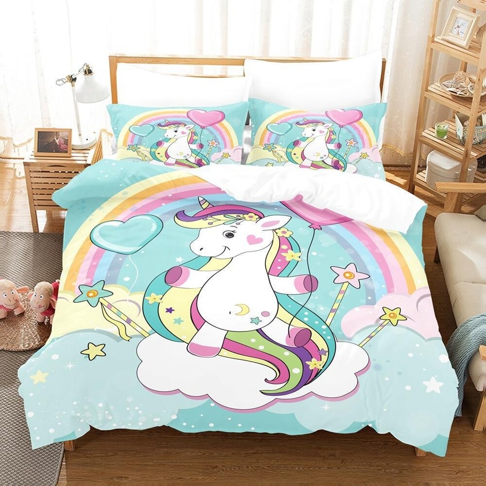 Hot Cartoon Unicorn Children Girls Pink 3D Bedding Set