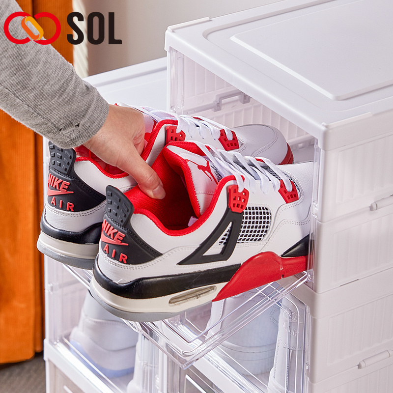 SOL Hot sell transparent dustproof multilayer plastic side open folding shoe cabinet box