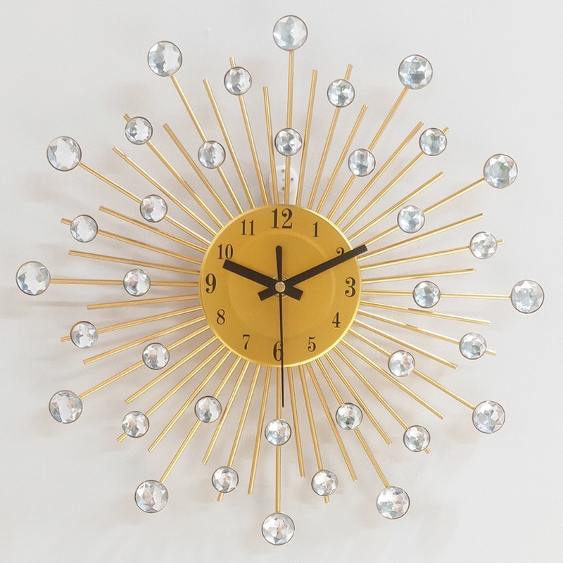 latest model home decorative items Metal Starburst Wall Clock with Crystal Accents Handmade  Home Decor