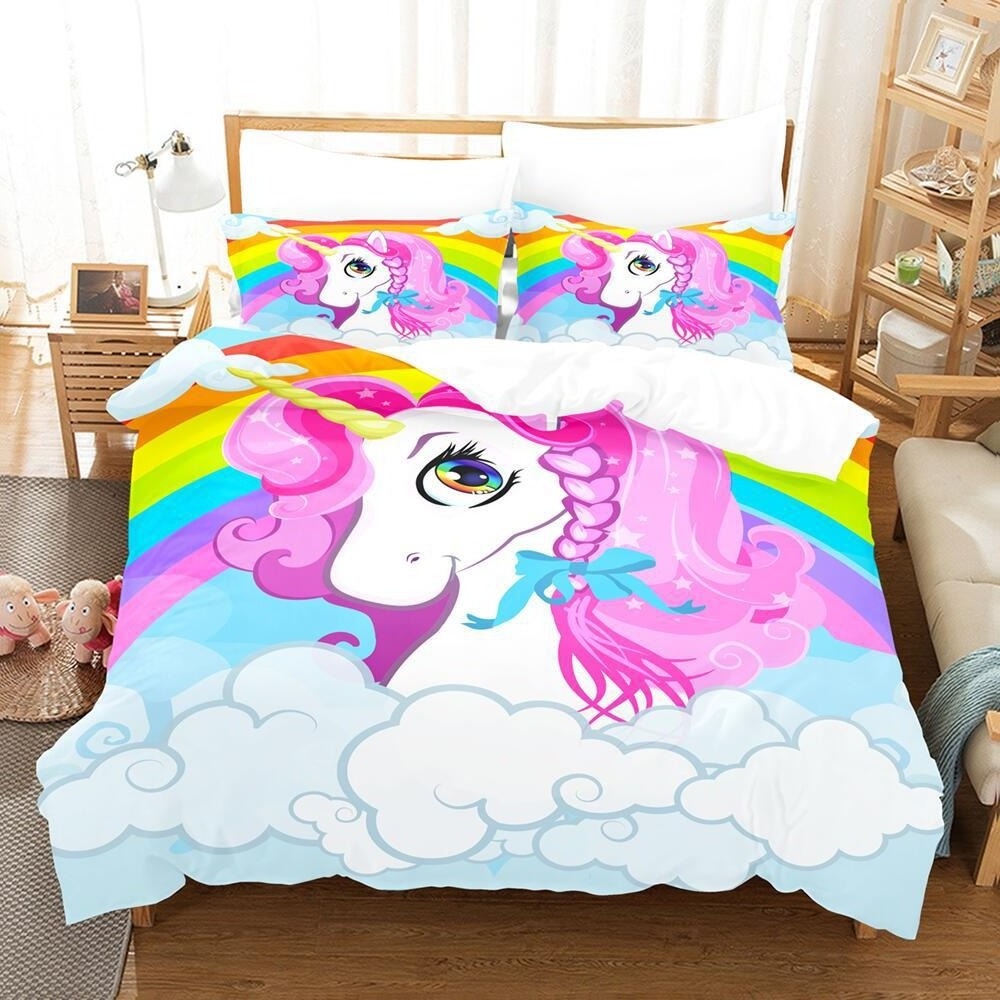 Hot Cartoon Unicorn Children Girls Pink 3D Bedding Set