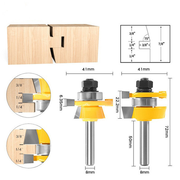 2PCS Shank Corner Round Over Router Bit With Bearing Milling Cutter For Woodwork Tungsten Carbide Router Bit Set