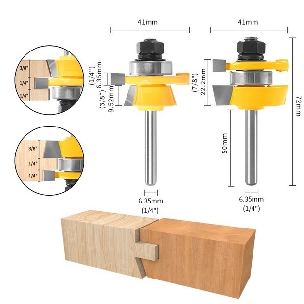 2PCS Shank Corner Round Over Router Bit With Bearing Milling Cutter For Woodwork Tungsten Carbide Router Bit Set