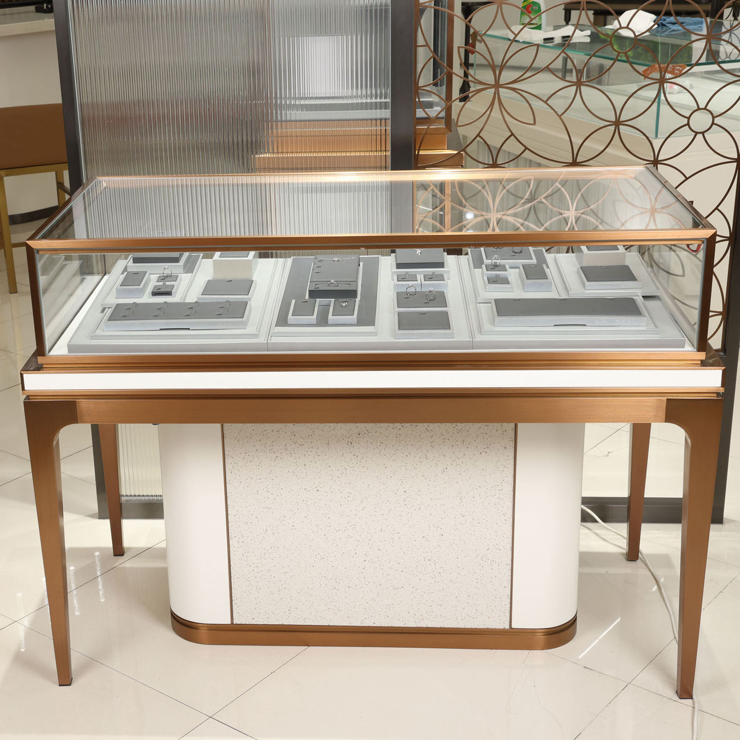 Free Design Wooden Used Diamond Custom Jewelry Showcases Aluminum Glass Acryl Case Display Stand Cabinet With Led Lights