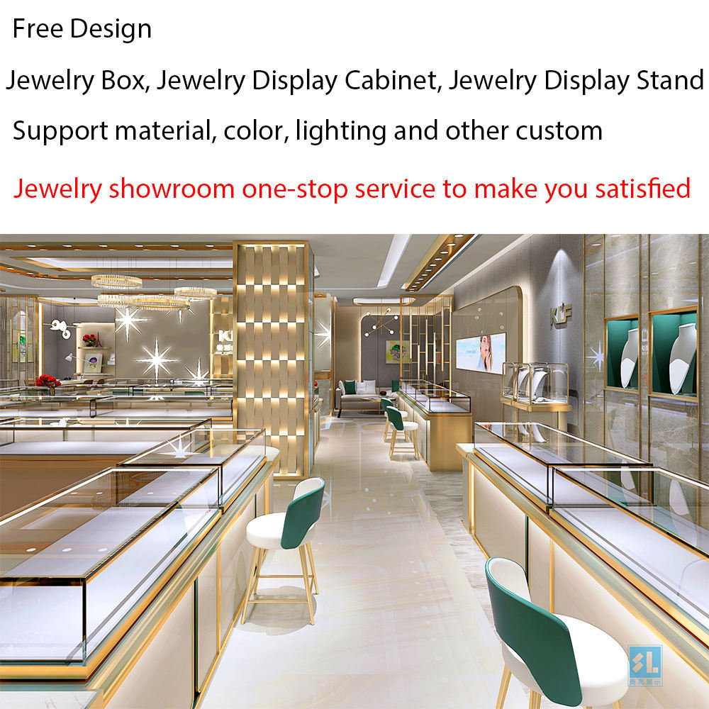 Free Design Wooden Used Diamond Custom Jewelry Showcases Aluminum Glass Acryl Case Display Stand Cabinet With Led Lights