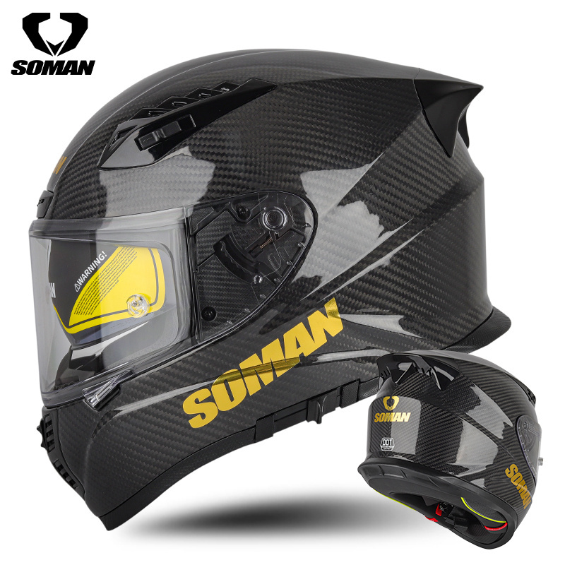 VIP SOMAN Snake Carbon Fiber high Safety Light Weight Motorcycle Helmets with Chrome Double Lens Capacetes Casco Casques SM-X7