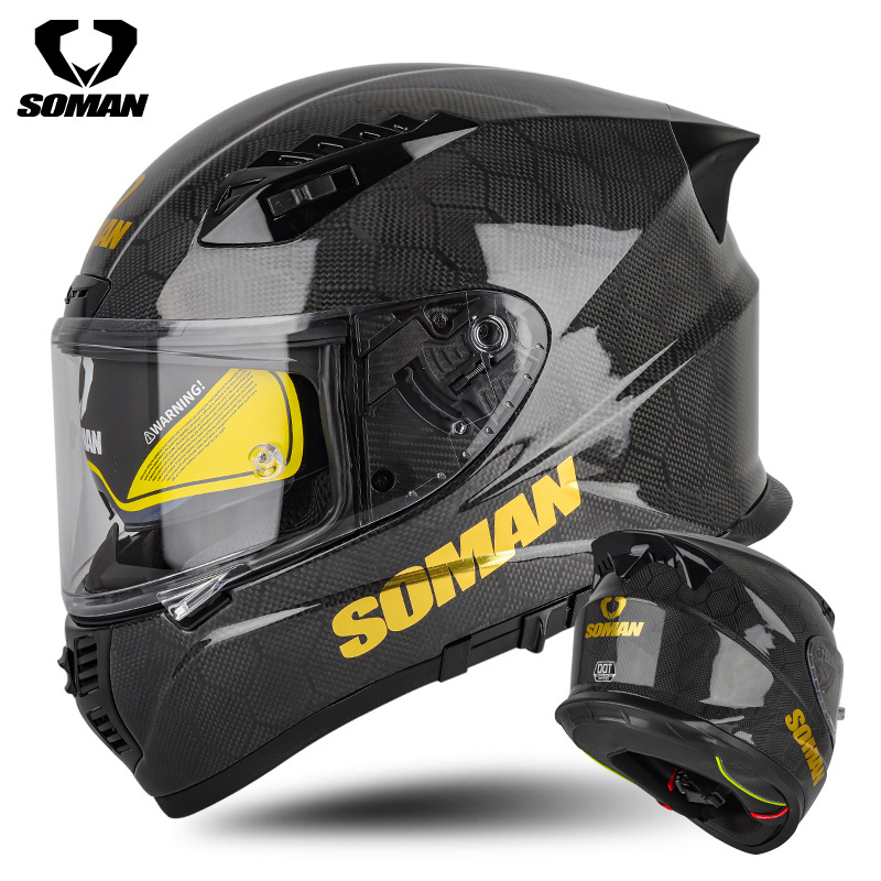 VIP SOMAN Snake Carbon Fiber high Safety Light Weight Motorcycle Helmets with Chrome Double Lens Capacetes Casco Casques SM-X7