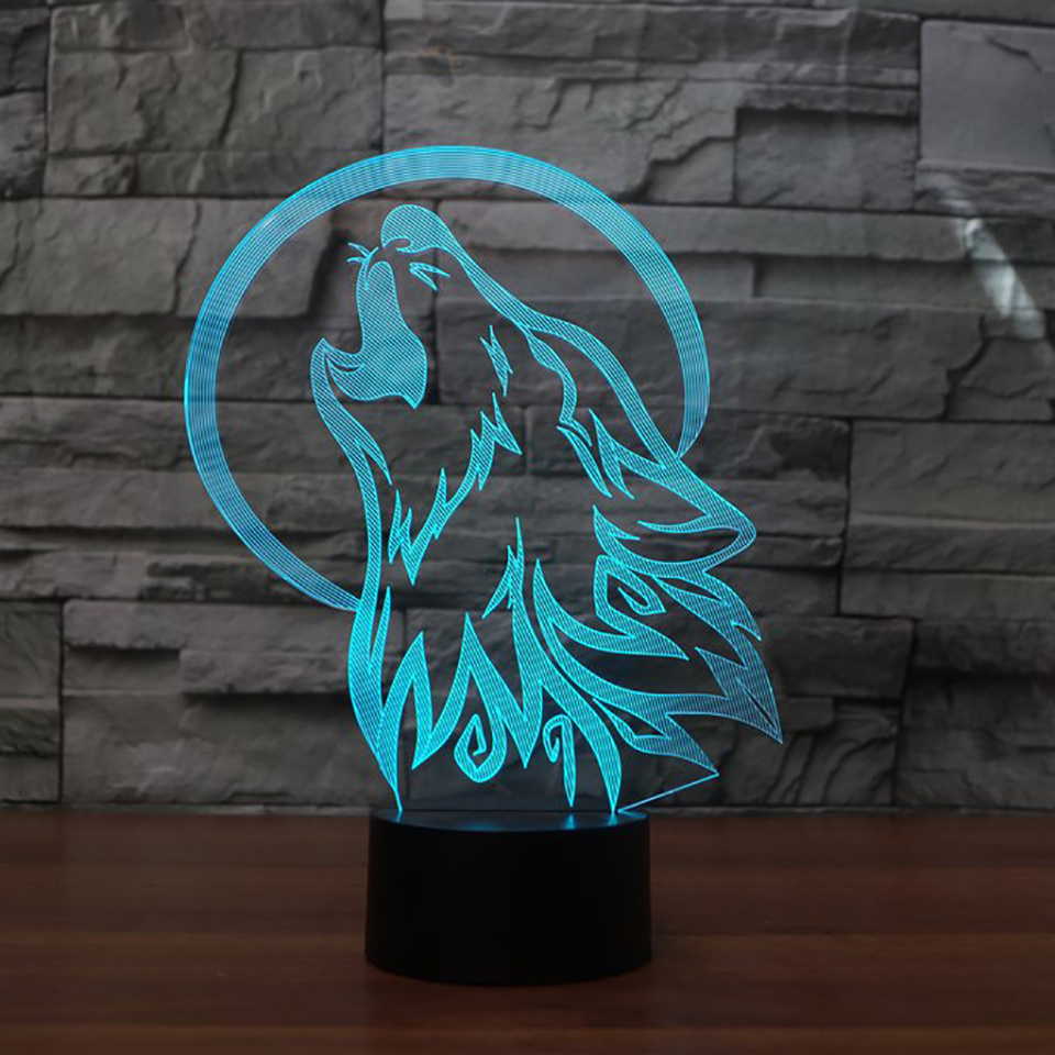 7 Color Wolf Lamp 3D Visual Led Night Lights for Kids Touch AA Batteries /USB Desk Table Lampara Lampe Baby Sleeping Nightlight