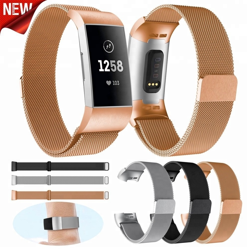 New Milanese Stainless Steel Watch Band Strap Bracelet Replacement Accessory Silicone Wristbands Watch band For Fitbit Charge 3