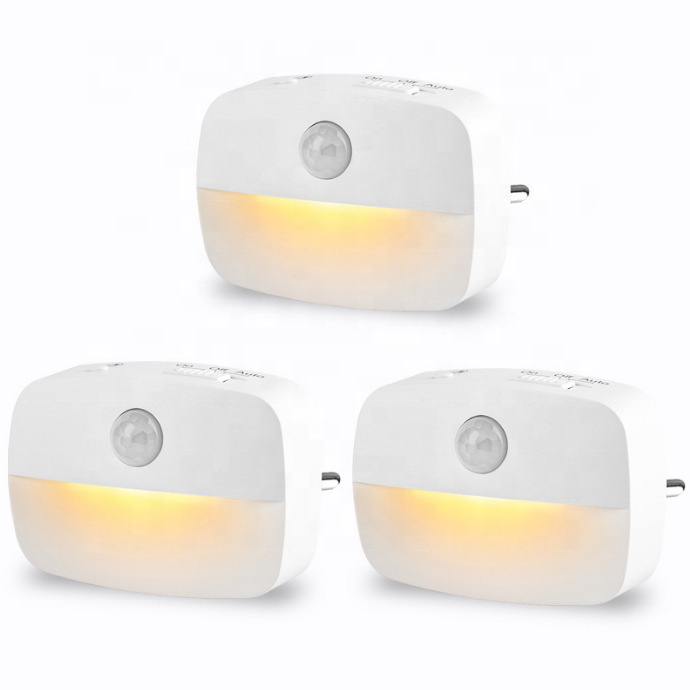 3 Modes (Auto/On/Off) Energy Saving Motion Sensor EU/US Plug in Socket LED Night Light