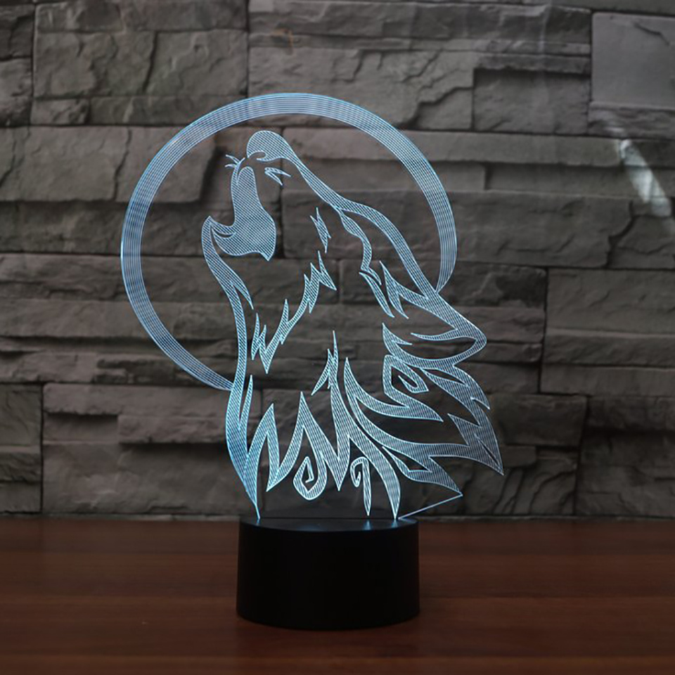 7 Color Wolf Lamp 3D Visual Led Night Lights for Kids Touch AA Batteries /USB Desk Table Lampara Lampe Baby Sleeping Nightlight