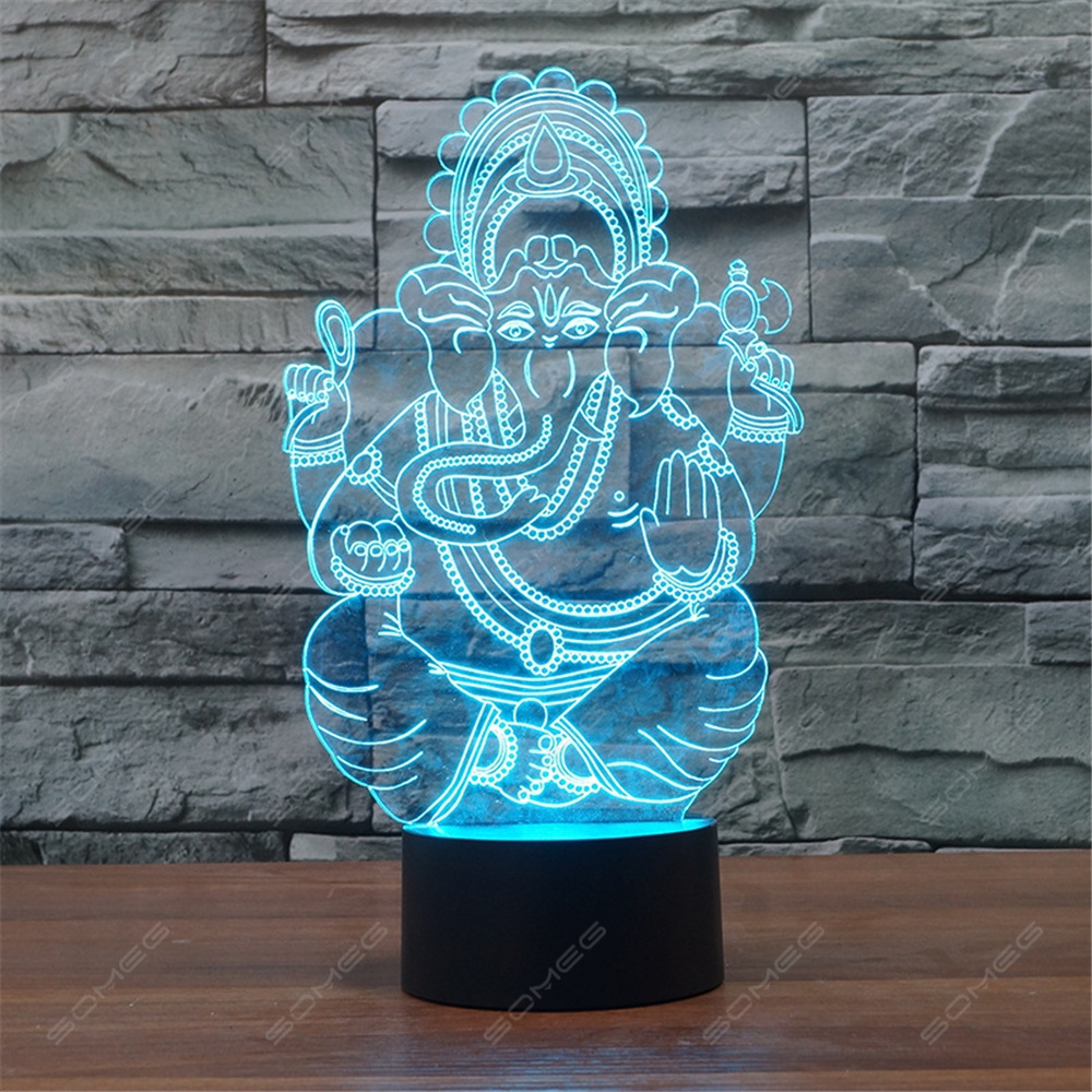 Unique Elephant God Usb Led 3d  Desk Lamp Lantern Colorful Touch 3d Acrylic Night Light Creative Gift Table Lamp For Bedroom