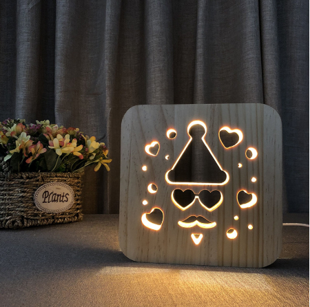 Cross Border Santa Claus Solid Wood Hollow out Carving 3D Night Lamp Creative wooden 3D lamp