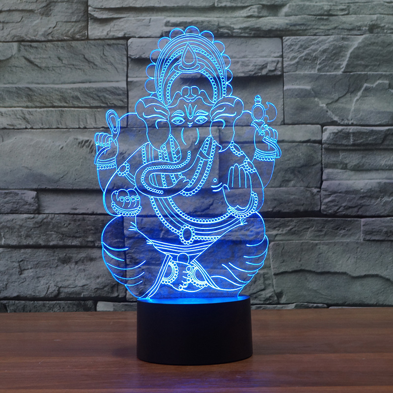 Unique Elephant God Usb Led 3d  Desk Lamp Lantern Colorful Touch 3d Acrylic Night Light Creative Gift Table Lamp For Bedroom