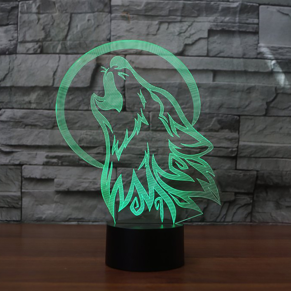 7 Color Wolf Lamp 3D Visual Led Night Lights for Kids Touch AA Batteries /USB Desk Table Lampara Lampe Baby Sleeping Nightlight